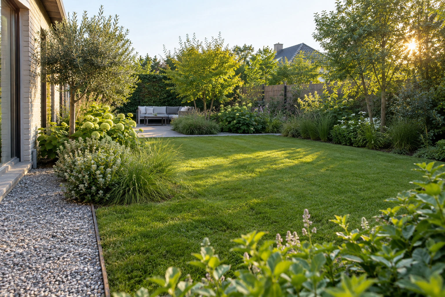 Illustration d'un jardin résidentiel entretenu